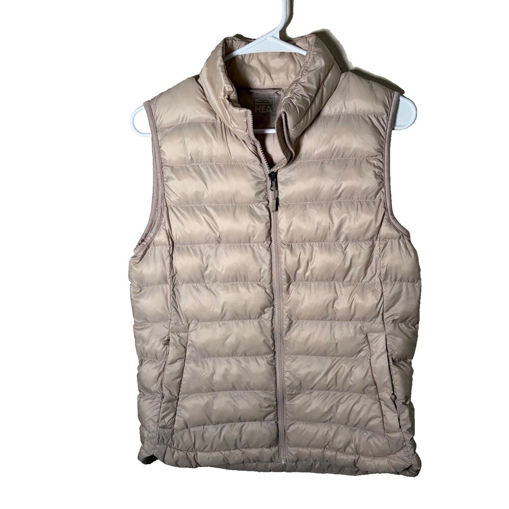 32 Degrees Heat Vest Puffer Beige Full Zip Sleeveless Jacket Outdoor Coat